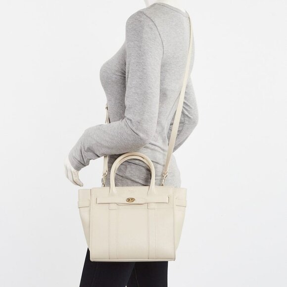 Mulberry Chalk Classic Grain Leather Mini Zipped Bayswater Tote Bag - Picture 1 of 10